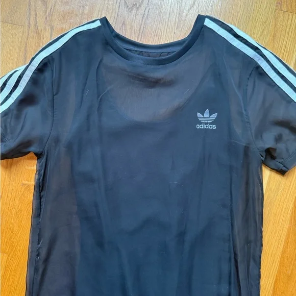 adidas Black Mesh Midi Dress with White Stripes - Picture 6 of 6